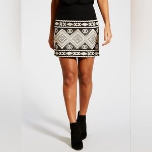 Atmosphere | Textured Cotton Black and Cream Patterned Mini Skirt